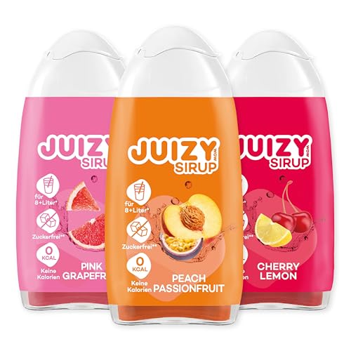 JUIZY WOW Squeeze Sirup Zuckerfrei | 3 x 65ml Mixed - Bis 36L Natürlicher Getränkesirup | Zero Kalorien | Vegan Bundle - Pink Grapefruit, Cherry Lemon, Peach Passionfruit | More Juice - Less Calories von JUIZY WOW