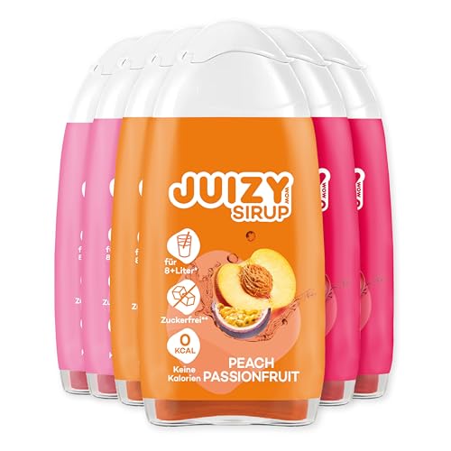 JUIZY WOW Sirup Zuckerfrei | 6 x 65ml Mixed - Bis 72L Natürlicher Getränkesirup | Zero Kalorien | Vegan 6er Bundle - Pink Grapefruit, Cherry Lemon, Peach Passionfruit | More - Sodastream kompatibel von JUIZY WOW