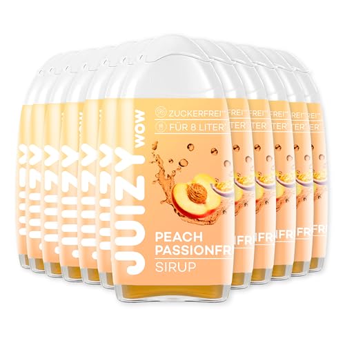 JUIZY WOW Peach Passionfruit | 12 x 65ml - Bis 144L Natürlicher Geschmack | Zuckerfreier Getränkesirup | Veganes 12er Bundle | Kalorienarm - Sirup (Fertiggetränk) | Sport & Lifestyle Getränk von JUIZY WOW