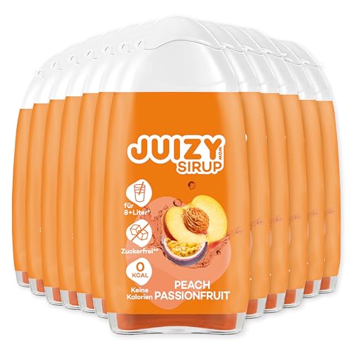 JUIZY WOW Peach Passionfruit | 12 x 65ml - Bis 144L Natürlicher Geschmack | Zuckerfreier Getränkesirup | Veganes 12er Bundle | Kalorienarm - Sirup (Fertiggetränk) | Sport & Lifestyle Getränk von JUIZY WOW