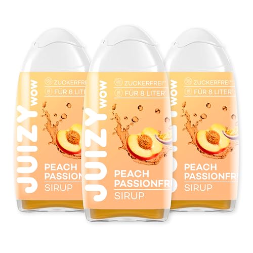 JUIZY WOW Peach Passionfruit | 3 x 65ml - Bis 36L Natürlicher Geschmack | Zuckerfreier Getränkesirup | Veganes 3er Bundle | Kalorienarm - Sirup (Fertiggetränk) | Sport & Lifestyle Getränk von JUIZY WOW