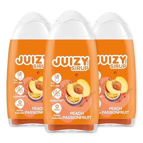 JUIZY WOW Peach Passionfruit | 3 x 65ml - Bis 36L Natürlicher Geschmack | Zuckerfreier Getränkesirup | Veganes 3er Bundle | Kalorienarm - Sirup (Fertiggetränk) | Sport & Lifestyle Getränk von JUIZY WOW