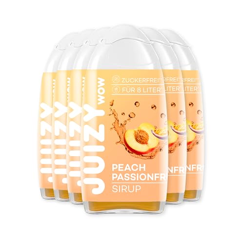 JUIZY WOW Peach Passionfruit | 6 x 65ml - Bis 72L Natürlicher Geschmack | Zuckerfreier Getränkesirup | Veganes 6er Bundle | Kalorienarm - Sirup (Fertiggetränk) | Sport & Lifestyle Getränk von JUIZY WOW