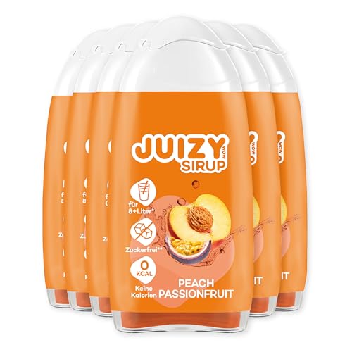 JUIZY WOW Peach Passionfruit | 6 x 65ml - Bis 72L Natürlicher Geschmack | Zuckerfreier Getränkesirup | Veganes 6er Bundle | Kalorienarm - Sirup (Fertiggetränk) | Sport & Lifestyle Getränk von JUIZY WOW