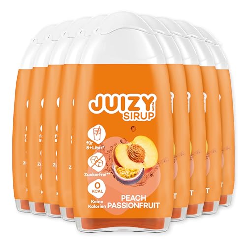 JUIZY WOW Peach Passionfruit | 9 x 65ml - Bis 108L Natürlicher Geschmack | Zuckerfreier Getränkesirup | Veganes 9er Bundle | Kalorienarm - Sirup (Fertiggetränk) | Sport & Lifestyle Getränk von JUIZY WOW