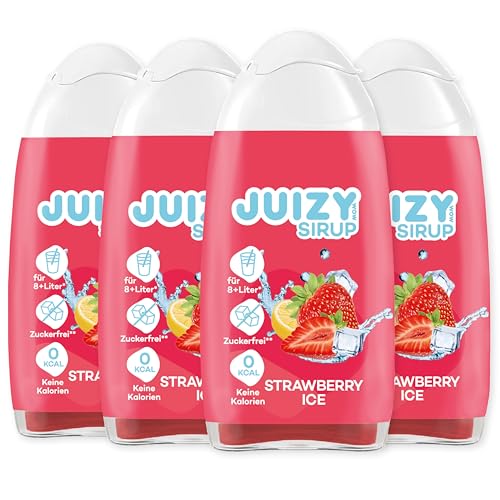 JUIZY WOW Strawberry Ice - Zuckerfreier Getränkesirup | Natürlicher Geschmack - Low Calorie | Veganes 4er Bundle - 4 x 65ml | 32 Liter Fertiggetränk von JULIENCO von JUIZY WOW