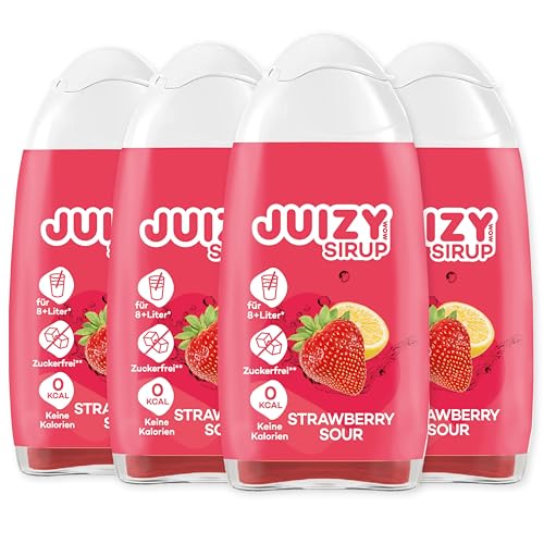 JUIZY WOW Strawberry Sour - Zuckerfreier Getränkesirup | Natürlicher Geschmack - Low Calorie | Veganes 4er Bundle - 4 x 65ml | 32 Liter Fertiggetränk von JULIENCO von JUIZY WOW
