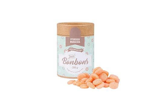 Jung's Pfirsich-Maracuja Bonbons, süße Bonbons, Retro, Vintage, Eco Dose aus nachhaltigem Papier, 200g Jung's Pfirsich-Maracuja Bonbons, süße Bonbons, Retro, Vintage, Eco Dose aus nachhaltigem Papier, 200g von JUNG