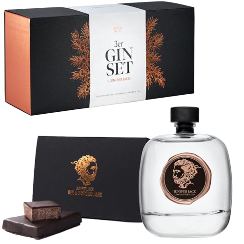 JUNIPER JACK Geschenk Set | Gin und Schokolade | 100ml, 46,5% vol. Alk. London Dry Gin + 100g, 5,0% vol. Alk. Gin-Schokolade | hochwertige Geschenkverpackung von JUNIPER JACK