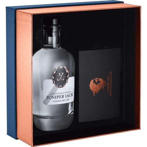 JUNIPER JACK Geschenk Set | Gin und Schokolade XL | 350 ml, 46,5% vol. Alk. London Dry Gin + 100g, 5,0% vol. Alk. Gin-Schokolade | hochwertige Geschenkverpackung von JUNIPER JACK