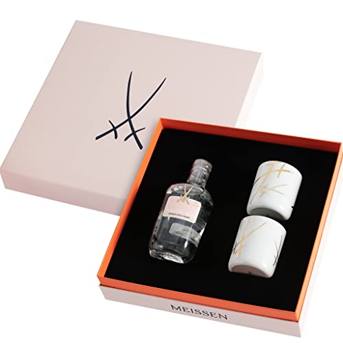 JUNIPER JACK x MEISSEN (Gin & Porzellan Geschenk Set) | 500 ml, 46,5% vol. Alk. Gin & Cherry + zwei edle Porzellanbecher aus Meissner Porzellan von JUNIPER JACK
