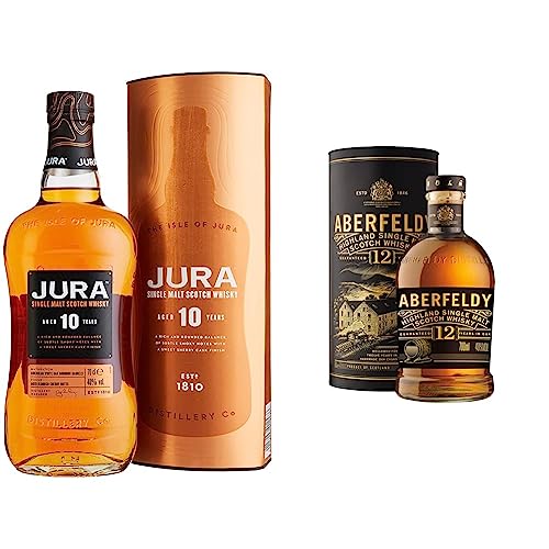 Jura 10 Jahre Single Malt Scotch Whisky mit Geschenkverpackung (1 x 0,7 l) & Aberfeldy 12 Jahre alter Highland Scotch Single Malt Whisky in edler Geschenkbox, im Eichenfass gereift von JURA