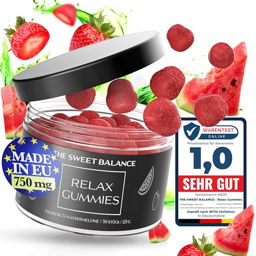 THE SWEET BALANCE - Vegane Fruchtgummis/Nahrungsergänzung für Entspannung RELAX GUMMIES 25mg - Dose mit 30 Stück als Vorrat oder zum Verschenken - für Erwachsene (1) von JURINI-BERLIN TRADING