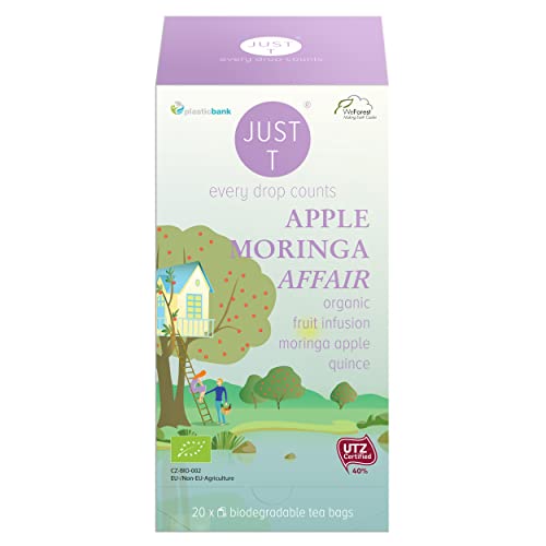 JUST T Apple Moringa Affair Doppelkammerbeutel (20 pcs) | Bio Früchtetee Moringa Apfel Quitte | Biologisch abbaubare Premium Bio Teebeutel – Biologisch Hochland Blatt Tee für alle Teeliebhaber von JUST T