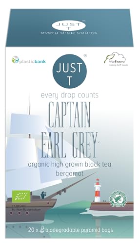 JUST T Captain Earl Grey Loser Tee, 80g | Bio Schwarzer Tee – Gemischt mit Bergamotte | Bio Loser Tee – Biologisch Hochland-Tee im Nachhaltigen Vorratsdose für alle Teeliebhaber von JUST T
