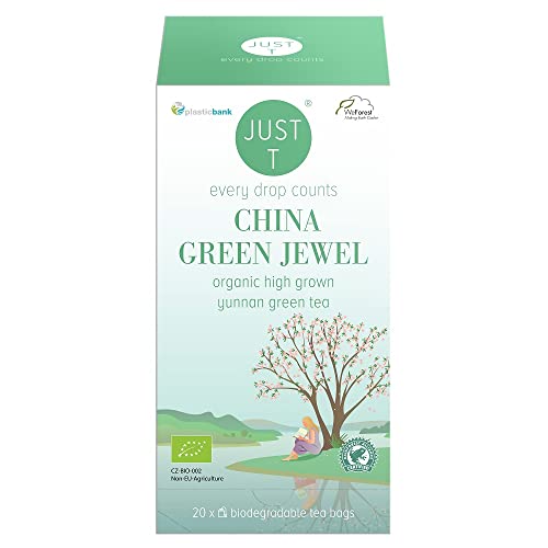 JUST T China Green Jewel Doppelkammerbeutel (20 pcs) | Bio Grüner Tee – Gemischt mit Yunnan | Biologisch Abbaubarer Teebeutel – Biologisch Hochland Blatt Tee für alle Teeliebhaber von JUST T