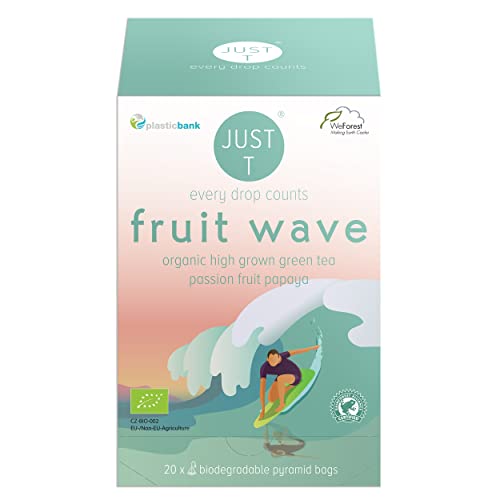 JUST T Fruit Wave Pyramiden Teebeutel (20 pcs) | Bio Grüner Tee – Kombiniert mit Papaya und Maracuja | Biologisch abbaubare Bio Teebeutel – Hochland Blatt Tee für alle Teeliebhaber von JUST T