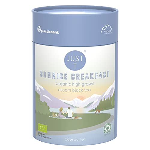 JUST T Sunrise Breakfast Loser Tee, 125g | Bio Schwarzer Tee – Gemischt mit schwarzem Assam-Tee | Bio Loser Tee – Biologisch Hochland-Tee im Nachhaltigen Vorratsdose für alle Teeliebhaber von JUST T