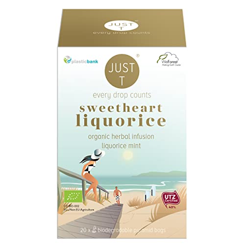 JUST T Sweetheart Liquorice Pyramiden Teebeutel (20 pcs) | Bio Kräutertee – Angereichert mit Süßholz und Minze | Biologisch abbaubare Bio Teebeutel – Hochland Blatt Tee für alle Teeliebhaber von JUST T