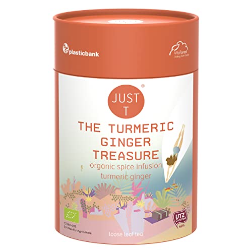 JUST T The Turmeric Ginger Treasure Loser Tee, 125g | Bio Gewürztee – Angereichert mit Kurkuma Ingwer | Bio Loser Tee – Biologisch Hochland-Tee im Nachhaltigen Vorratsdose für alle Teeliebhaber von JUST T