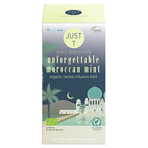 JUST T Unforgettable Moroccan Mint Doppelkammerbeutel (20 pcs) | Organic Herbal Infusion Mint | Biologisch Abbaubarer Teebeutel – Hochland Blatt Tee für alle Teeliebhaber von JUST T