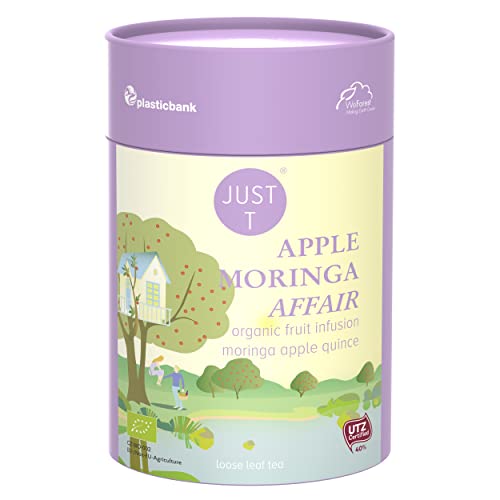 JUST T Apple Moringa Affair Loser Tee, 125g | Bio Früchtetee – Verbindet Apfel und Moringablat Quitte | Bio Loser Tee – Biologisch Hochland-Tee im Nachhaltigen Vorratsdose für alle Teeliebhaber von JUST T