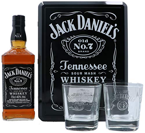 Jack Daniel's Tennessee Whiskey 40%, Volume - 0.7 l in Tinbox mit Rocking Gläsern von Jack Daniel's