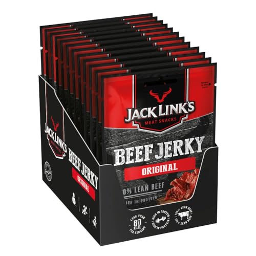 Jack Link's Beef Jerky Original – 12er Pack (12 x 25 g) clipstrip – Proteinreiches Trockenfleisch vom Rind – Getrocknetes High Protein Dörrfleisch von Jack Link's