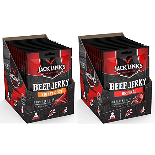 Jack Link's Beef Jerky Sweet & Hot – 12er Pack (12 x 25 g) – Proteinreiches Trockenfleisch vom Rind – Getrocknetes High Protein Dörrfleisch & Beef Jerky Original – 12er Pack (12 x 25 g) von Jack Link's