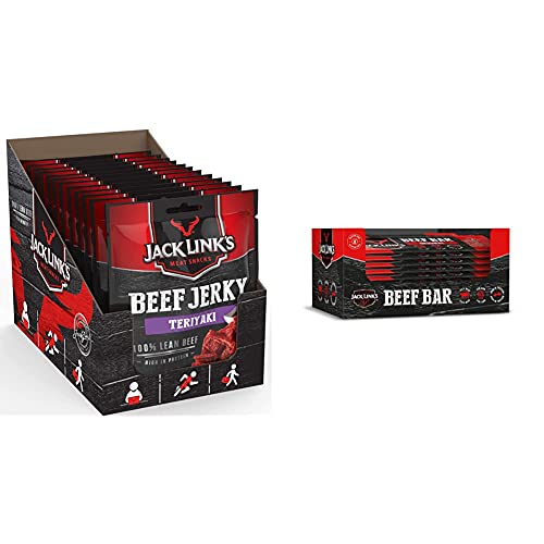 Jack Link's Beef Jerky Teriyaki – 12er Pack (12 x 70 g) – Proteinreiches Trockenfleisch vom Rind & Beef Bar Original – 14er Pack (14 x 22, 5 g) – Proteinreicher Rindfleisch Riegel von Jack Link's