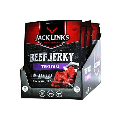 Jack Link's Beef Jerky Teriyaki - 12er Pack (12 x 70g) - Hochwertiger fleischsnack - Exotisches Teriyaki-Aroma - High Protein-Snack - Perfekt für Unterwegs, im Büro oder beim Sport von Jack Link's