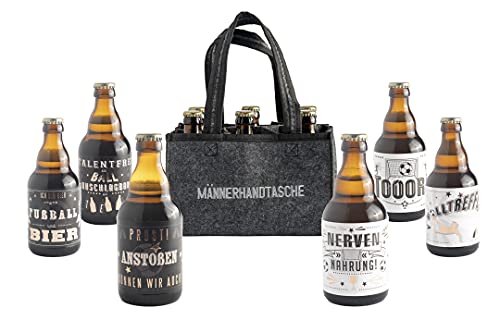 Jack's Bier Männerhandtasche Fußball/Fussball Geschenk gefüllt mit 6 Bier Flaschen/Bier Geschenke für Männer/Männergeschenk mit Bier in der Filztasche/Bier Geschenkset mit 6 × 0,33 l Bier von Jack's
