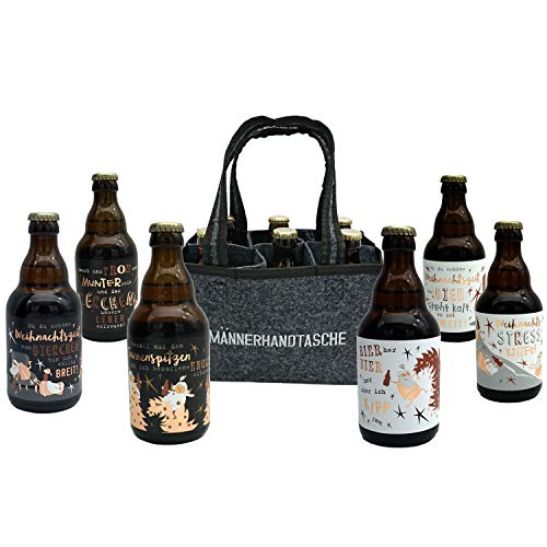 Jack's Weihnachtsbier Männerhandtasche/gefüllt mit 6 Bierflaschen 0,33l Weihnachten/Bier Weihnachten/witzige Sprüche zum Fest/Sixpack/für echte Männer/Weihnachtsbier von Jack's