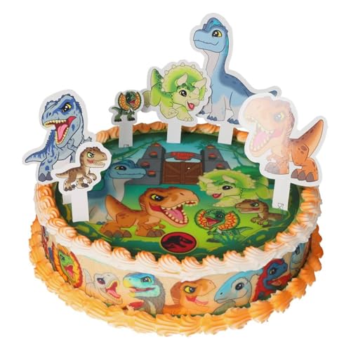 Cake Company individuelle Motivtorte erstellt mit Jurassic World | Torte Dekoration Set mit Zuckeraufleger, Tortenbändern & Dinosaurier-Pickern | Perfekt für Kindergeburtstage & Dino-Motto-Partys von Jacobi Decor