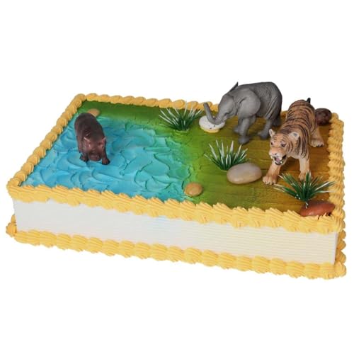 Cake Company Wildtiere Motivtorte | Torte Dekoration Set mit Nashorn, Elefant, Tiger & essbaren Steinen | Perfekt für Kindergeburtstage & Safari-Motto-Partys Cake Company Wildtiere Motivtorte | Torte Dekoration Set mit Nashorn, Elefant, Tiger & essbaren Steinen | Perfekt für Kindergeburtstage & Safari-Motto-Partys von Jacobi Decor