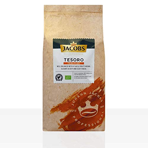 Jacobs Professional Tesoro Café Crema, Bio-Kaffeebohnen 1kg, ganze Bohnen, 100% Arabica, leichter Geschmack, Intensität 3/5, UTZ-zertifiziert von Jacobs