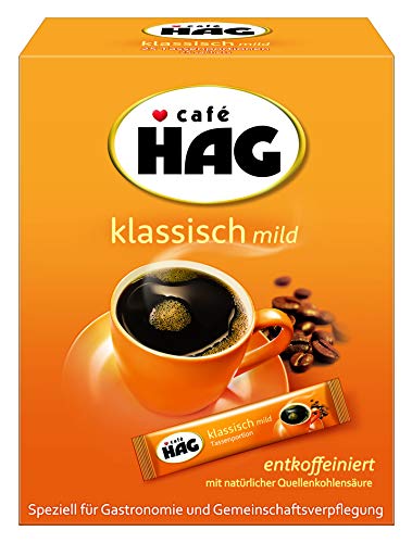 Café HAG Klassisch Mild löslicher entkoffeinierter Bohnenkaffee als Stick, Instant Kaffee, 8 x 25 Einzelportionen à 1,8 g, für 200 Getränke Café HAG Klassisch Mild löslicher entkoffeinierter Bohnenkaffee als Stick, Instant Kaffee, 8 x 25 Einzelportionen à 1,8 g, für 200 Getränke von Caffé HAG