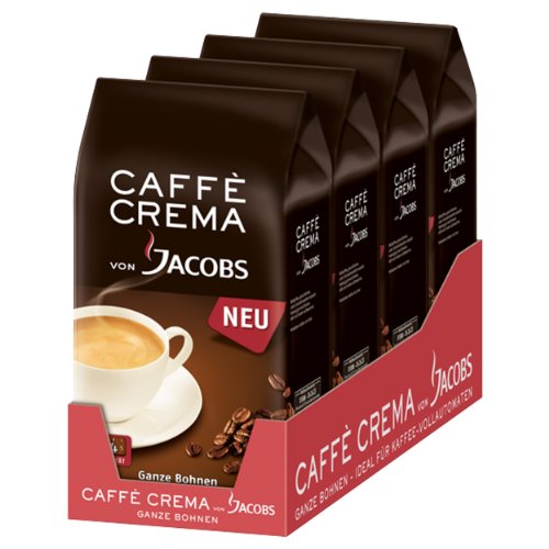 4 x Jacobs Caffè Crema ganze Bohne Kaffee für Kaffee-Vollautomaten, 4000 gr(4x1000) von Jacobs