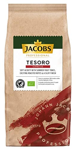 Jacobs Professional Tesoro Espresso, 1kg Bohnenkaffee, ganze Bohne, ausbalanciert, fruchtiges Aroma, ideal für Milchspezialitäten, 100% Arabica, Bio- und Rainforest Alliance zertifiziert von Jacobs