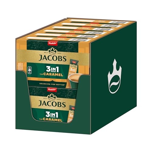 Jacobs 3in1 Caramel, Instant Kaffee Sticks, löslicher Bohnenkaffee mit Creamer und Zucker, 12 x 10 Sticks, 120 Getränke von Jacobs