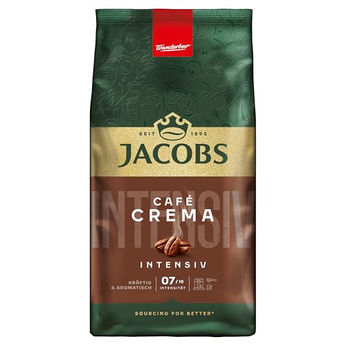 Jacobs Kaffeebohnen Café Crema Intense, intensiv mit Kakao- & Nussnote, geröstet in Bremen, Intensität 7/10, Kaffee ganze Bohnen, 1 kg von Jacobs
