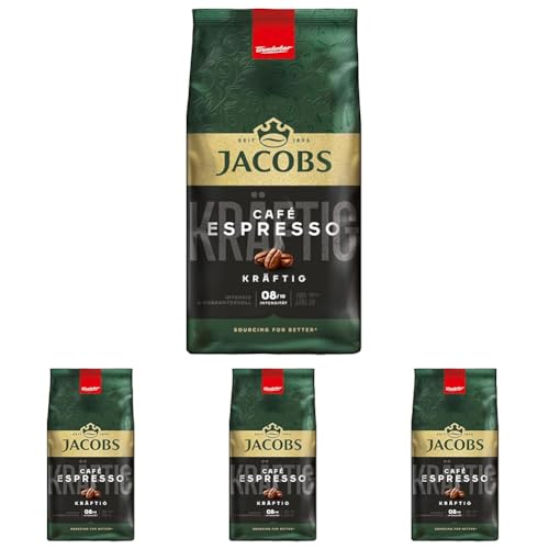 Jacobs Café Espresso Kaffeebohnen 1kg – Kräftig, Würzig, Arabica & Robusta Bohnen, Intensität 8/10, ideal für Espresso (Packung mit 4) von Jacobs