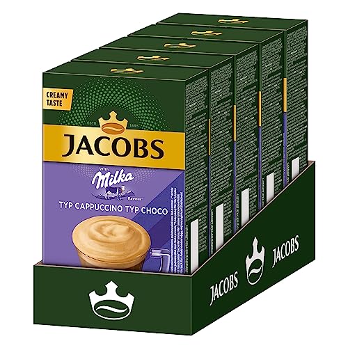 Jacobs Cappuccino Milka Kaffeespezialität, 40 Sticks mit löslichem Bohnenkaffee, 5 x 8 Getränke von Jacobs