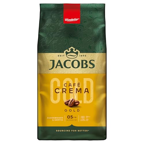 Jacobs Kaffeebohnen Café Crema Gold, vollmundig & fruchtig, geröstet in Bremen, Intensität 5/10, Kaffee ganze Bohnen, 1 kg von Jacobs