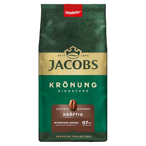 Jacobs Kaffeebohnen Krönung Kräftig Aroma-Bohnen, intensiv mit Haselnuss & Kakao, geröstet in Bremen, Intensität 7/10, Kaffee ganze Bohnen, 500 g Jacobs Kaffeebohnen Krönung Kräftig Aroma-Bohnen, intensiv mit Haselnuss & Kakao, geröstet in Bremen, Intensität 7/10, Kaffee ganze Bohnen, 500 g von Jacobs