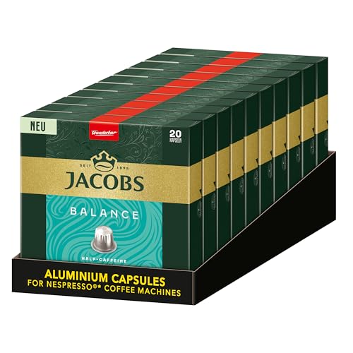 Jacobs Halb-Entkoffeinierte Kaffeekapseln Balance, Nespresso* kompatible Kapseln, Milde Nussnoten, Intensität 5/12, 200 Stück (10 x 20 Getränke) Jacobs Halb-Entkoffeinierte Kaffeekapseln Balance, Nespresso* kompatible Kapseln, Milde Nussnoten, Intensität 5/12, 200 Stück (10 x 20 Getränke) von Jacobs