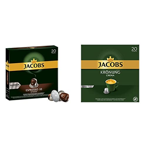 Jacobs Kaffeekapseln Espresso Intenso, Intensität 10 von 12, 10 x 20 Getränke & Kaffeekapseln Krönung Crema, 200 Nespresso kompatible Kapseln, 10er Pack, 10 x 20 Getränke, 1040 g von Jacobs