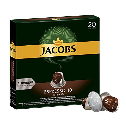 Jacobs Kaffeekapseln Espresso Intenso, Intensität 10 von 12, 200 Nespresso®* kompatible Kapseln, 10 x 20 Getränke von Jacobs