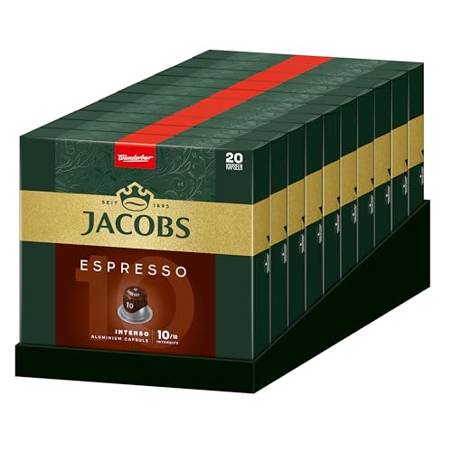 Jacobs Kaffeekapseln Espresso Intenso, Intensität 10 von 12, 200 Nespresso®* kompatible Kapseln, 10 x 20 Getränke von Jacobs