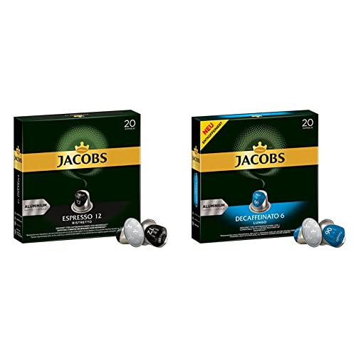 Jacobs Kaffeekapseln Espresso Ristretto, Intensität 12 von 12, 10 x 20 Getränke & Kaffeekapseln Lungo Decaffeinato- Intensität 6- 200 Nespresso kompatible Kapseln, 10er Pack, 10 x 20 Getränke von Jacobs